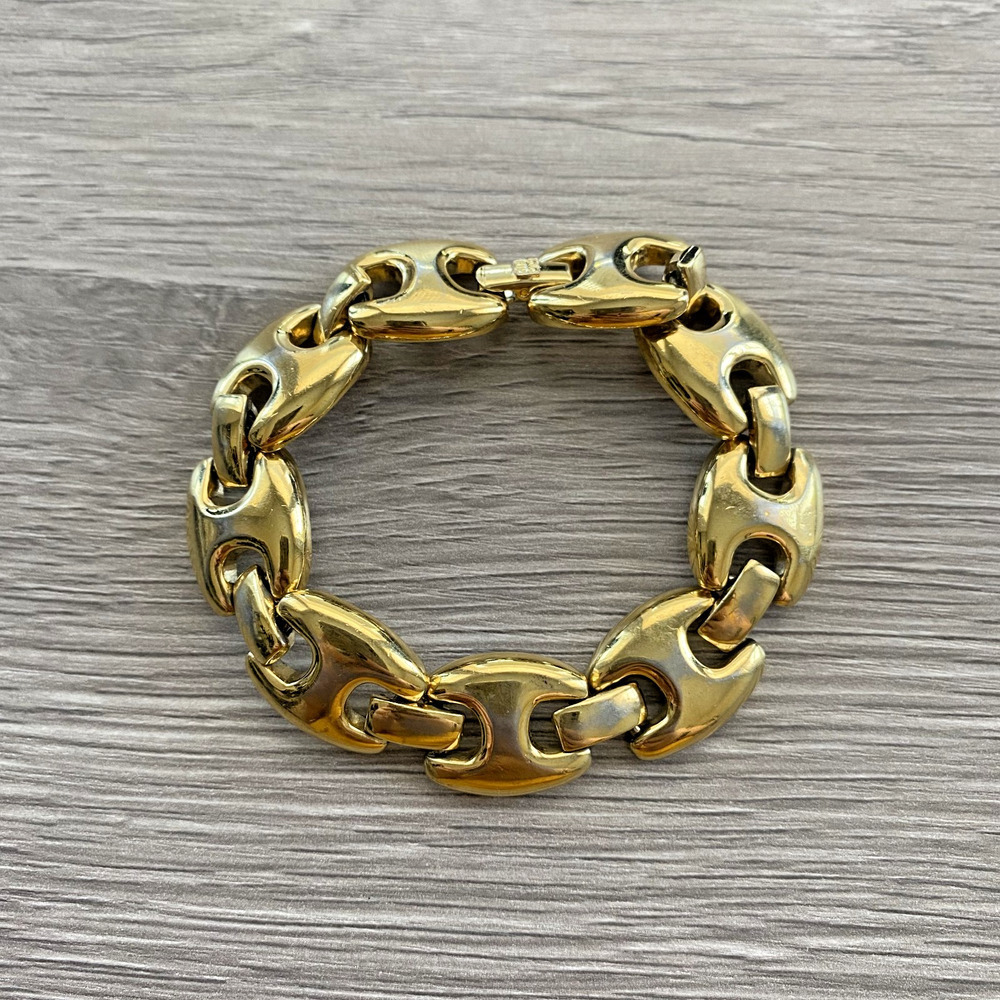 GIVENCHY Vintage Puffed Anchor Mariner Chain Link Gold Plated Bracelet 7” Luxe